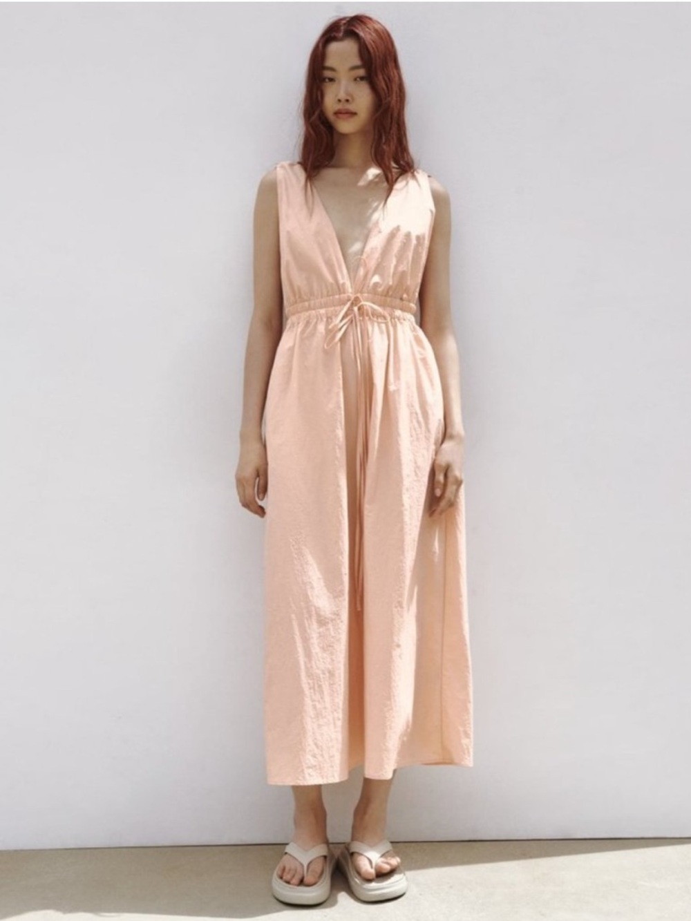 Zara Pink Nylon Midi Dress
